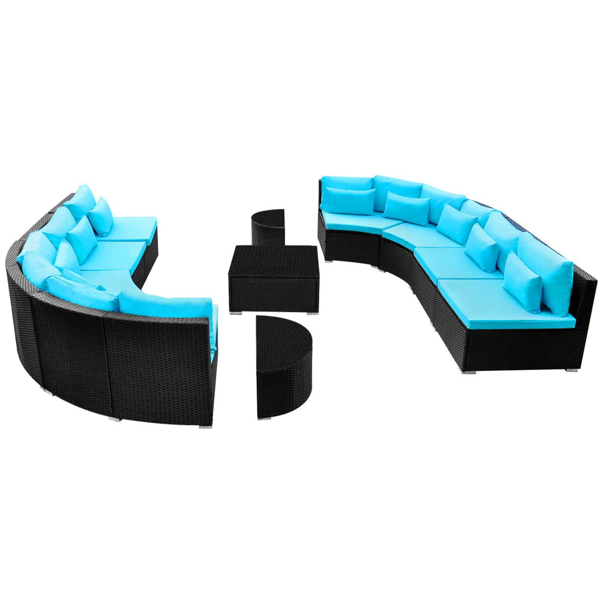 vidaXL Ronde Sofa Set 11 pcs Blauw poly rattan