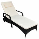 vidaXL Sun Lounger with Cushion and Wheels Poly Rattan Black