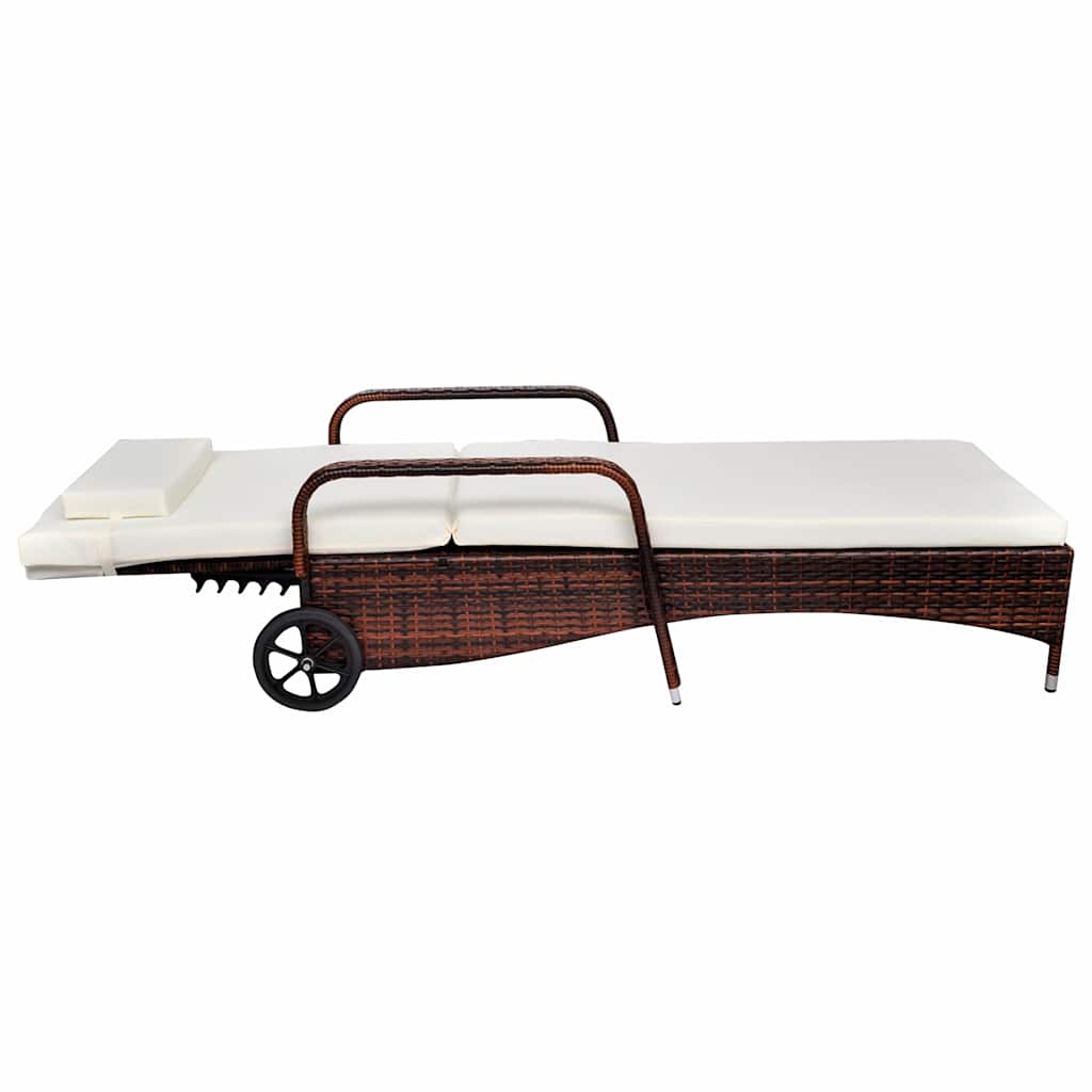 vidaXL Sun Lounger with Cushion and Wheels Poly Rattan Black