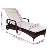 vidaXL Sun Lounger with Cushion and Wheels Poly Rattan Black