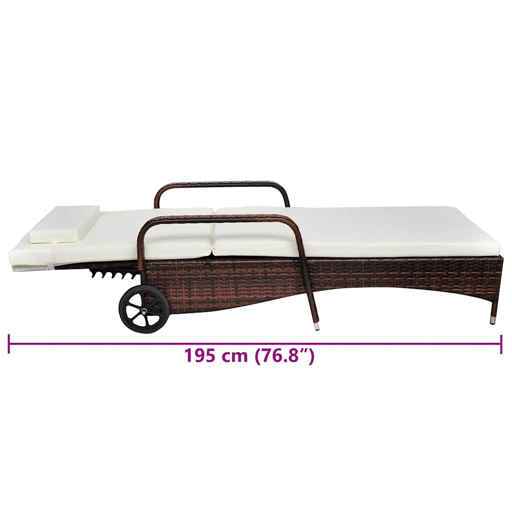 vidaXL Sun Lounger with Cushion and Wheels Poly Rattan Black