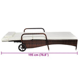vidaXL Sun Lounger with Cushion and Wheels Poly Rattan Black
