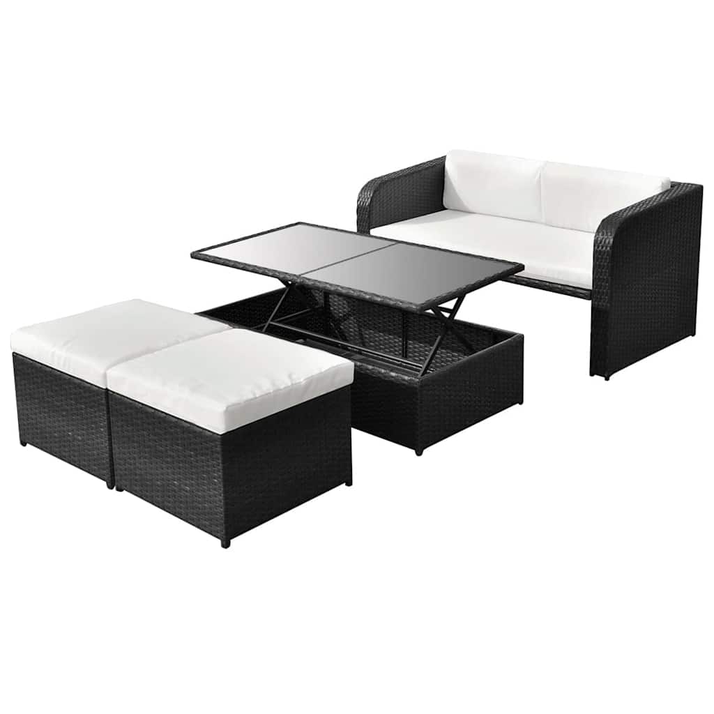 vidaXL 4-delige Loungeset met kussens poly rattan bruin