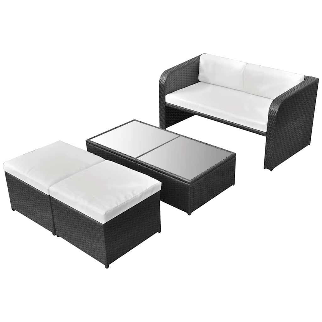 vidaXL 4-delige Loungeset met kussens poly rattan bruin