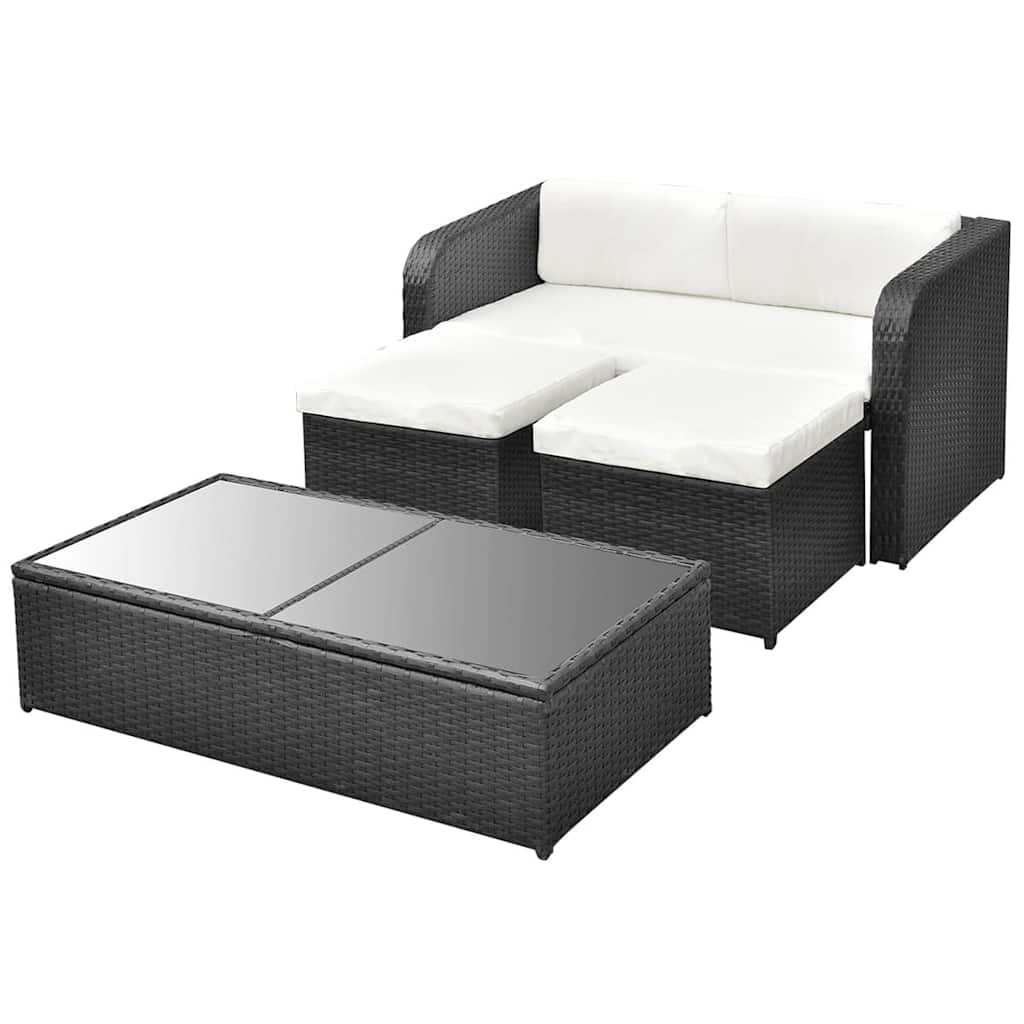 vidaXL 4-delige Loungeset met kussens poly rattan bruin