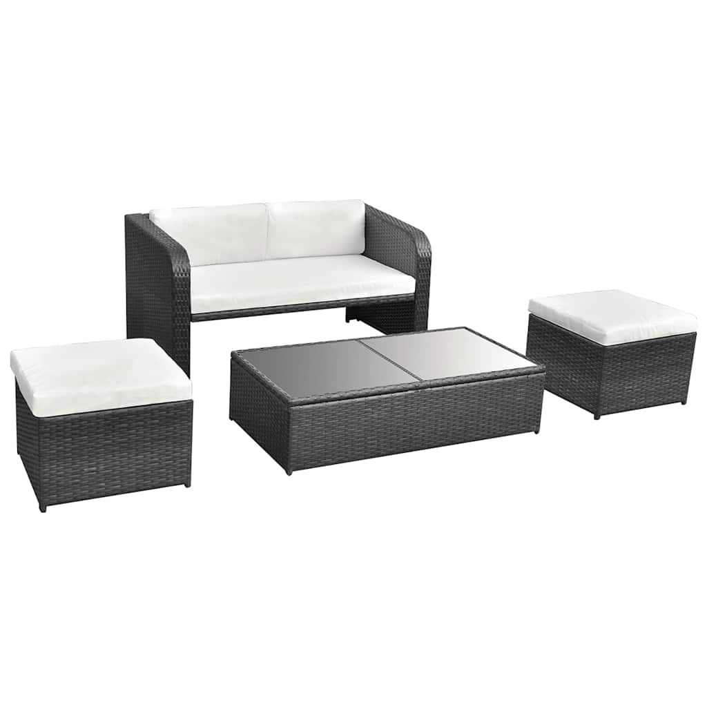 vidaXL 4-delige Loungeset met kussens poly rattan bruin