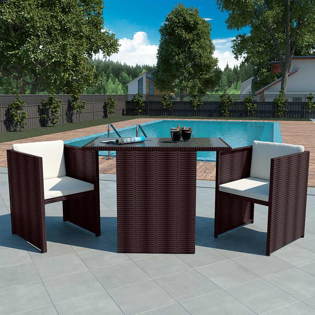 vidaXL 3-delige Bistroset met kussens poly rattan bruin