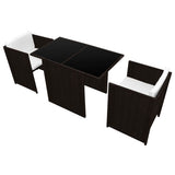 vidaXL 3-delige Bistroset met kussens poly rattan bruin