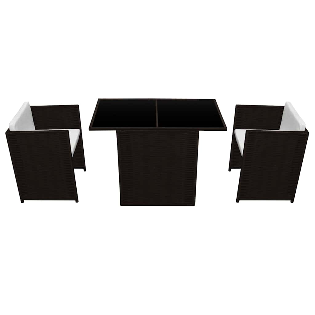 vidaXL 3-delige Bistroset met kussens poly rattan bruin