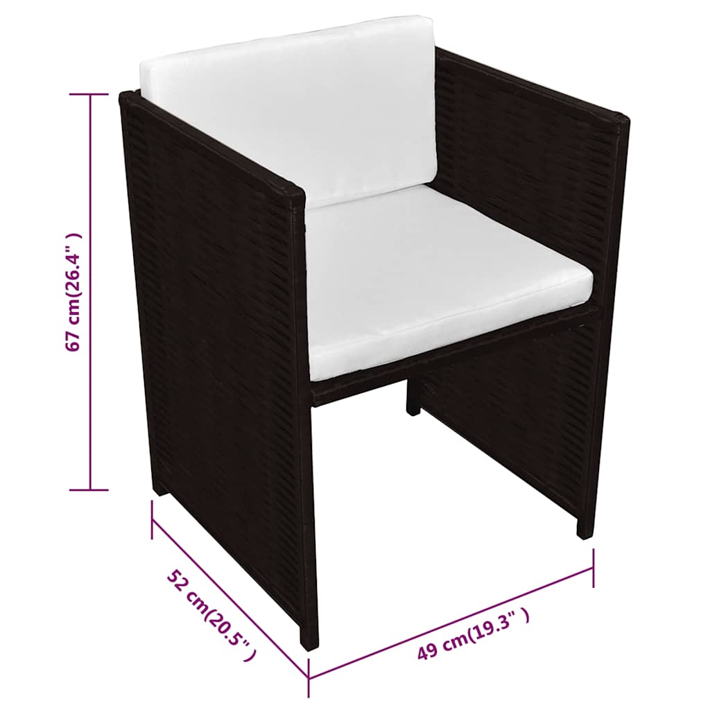 vidaXL 3-delige Bistroset met kussens poly rattan bruin