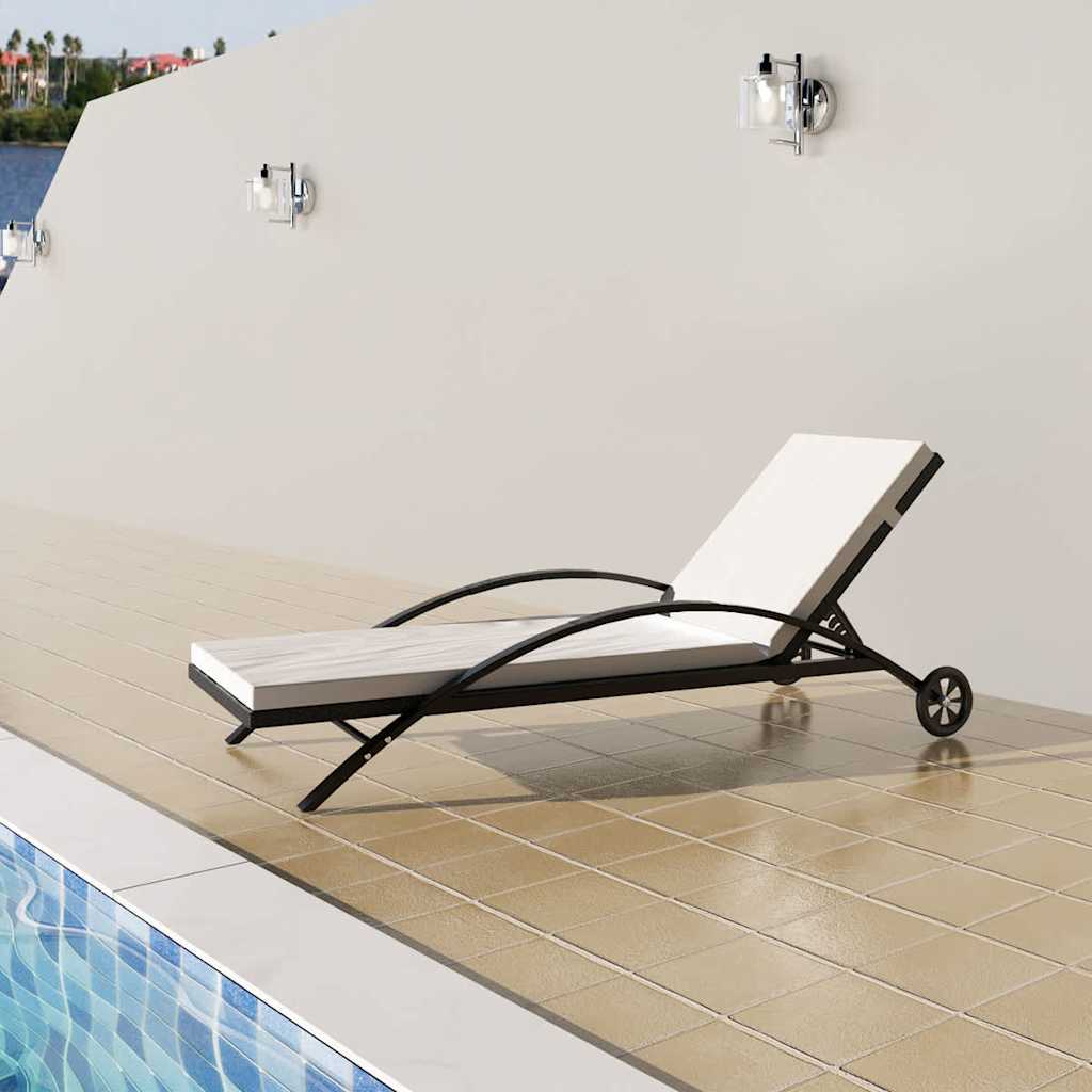 vidaXL Ligbed met kussen en wieltjes poly rattan bruin