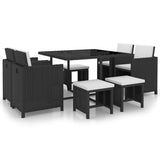 vidaXL 5-delige Tuinset met kussens poly rattan zwart
