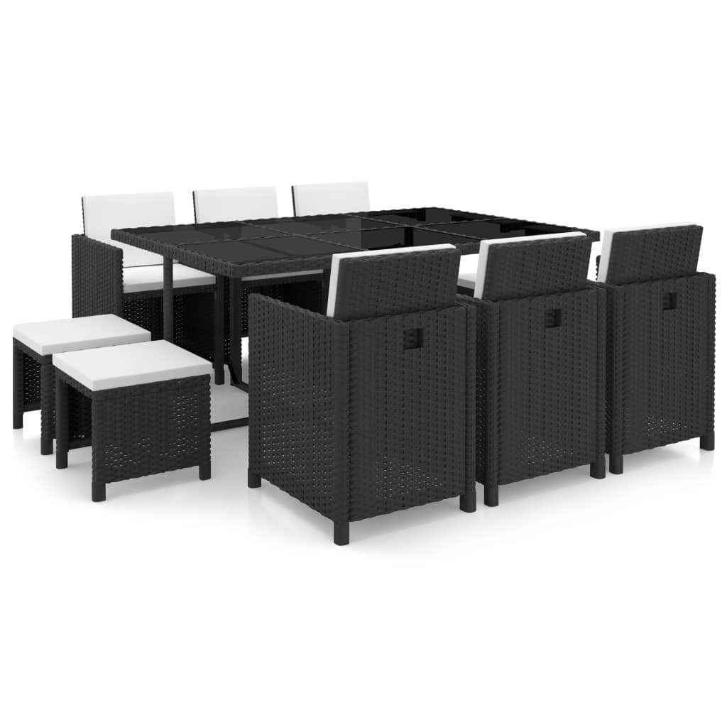 vidaXL 5-delige Tuinset met kussens poly rattan zwart