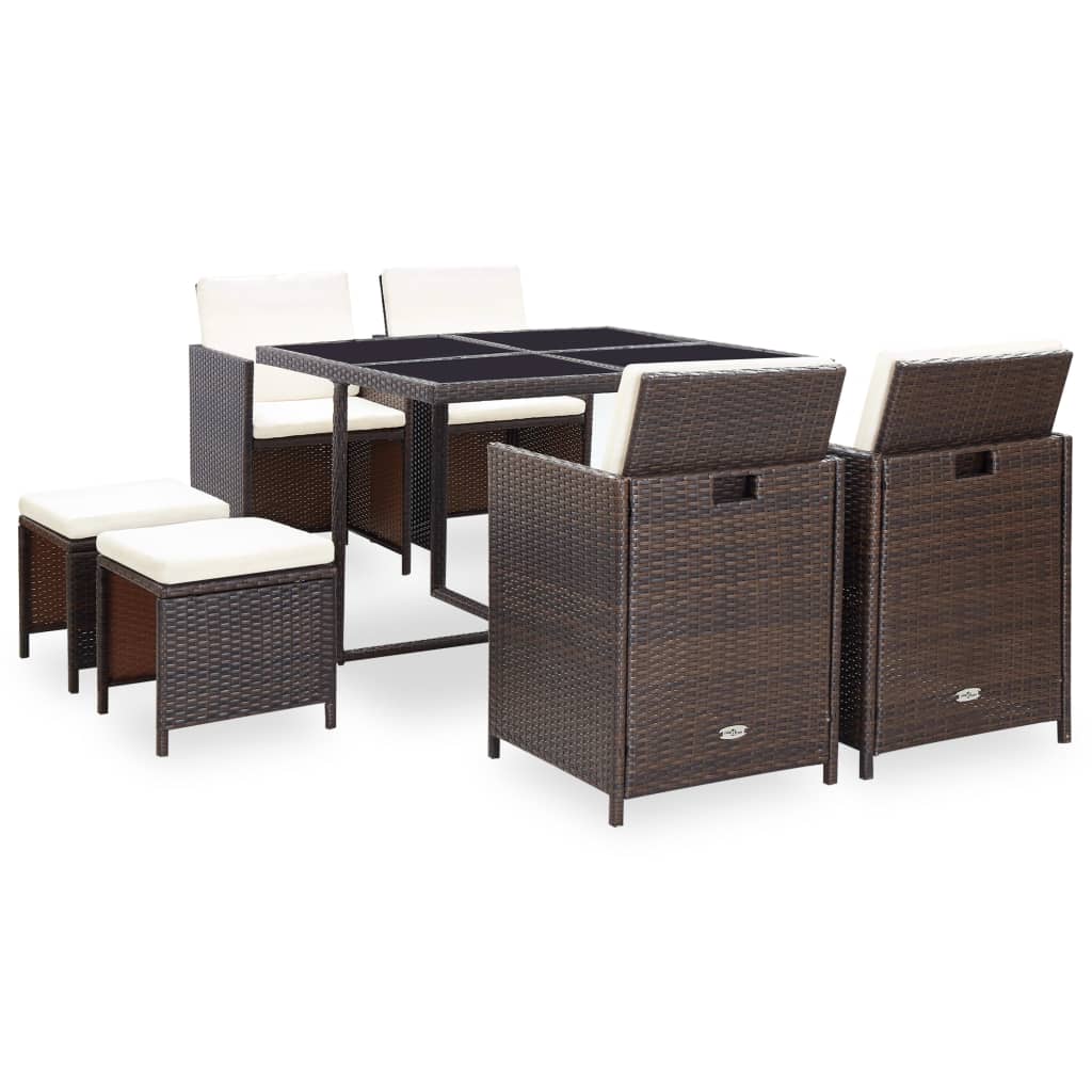 vidaXL 5-delige Tuinset met kussens poly rattan bruin