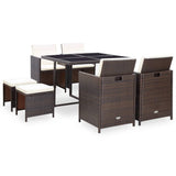vidaXL 5-delige Tuinset met kussens poly rattan bruin