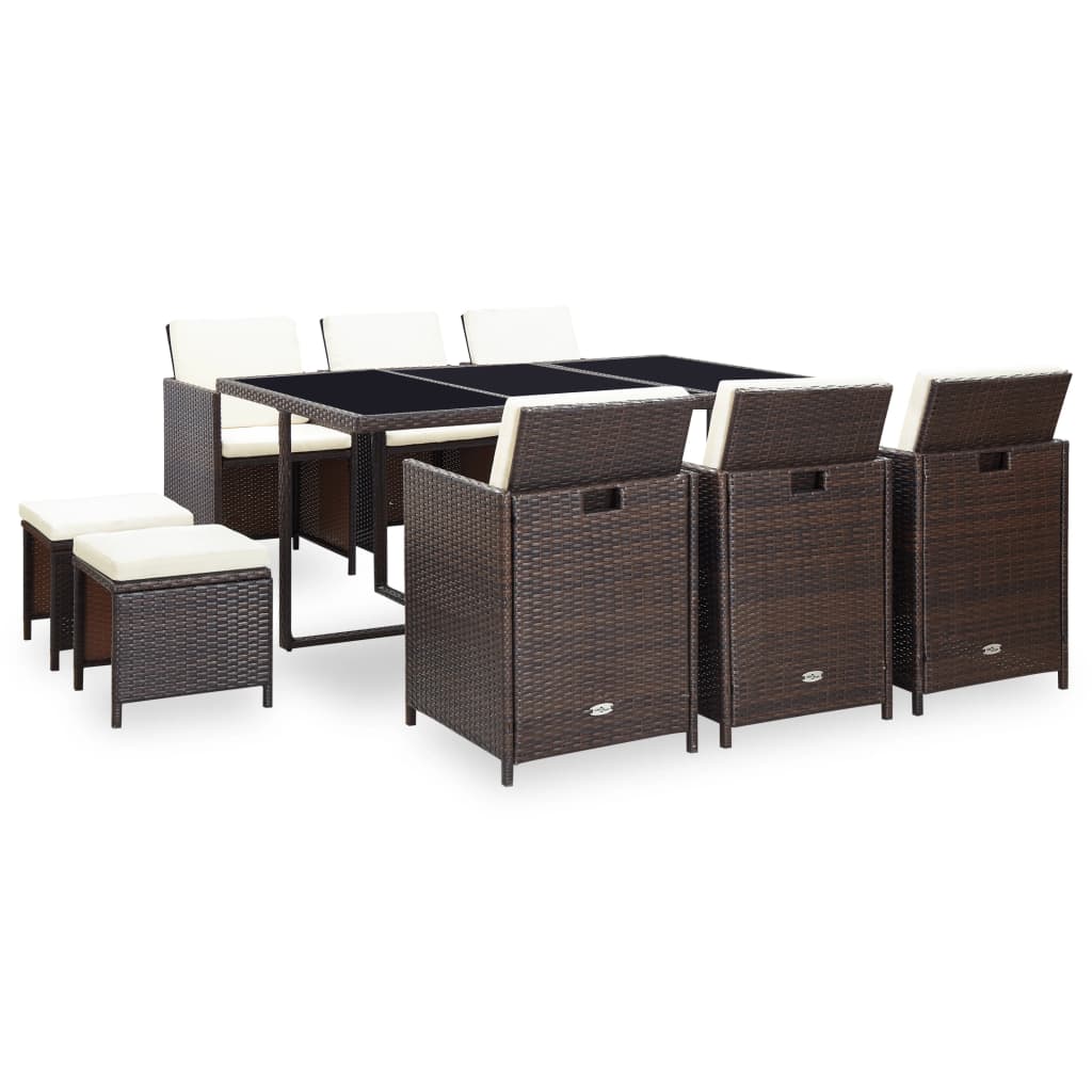 vidaXL 5-delige Tuinset met kussens poly rattan bruin