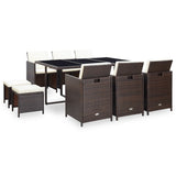 vidaXL 5-delige Tuinset met kussens poly rattan bruin