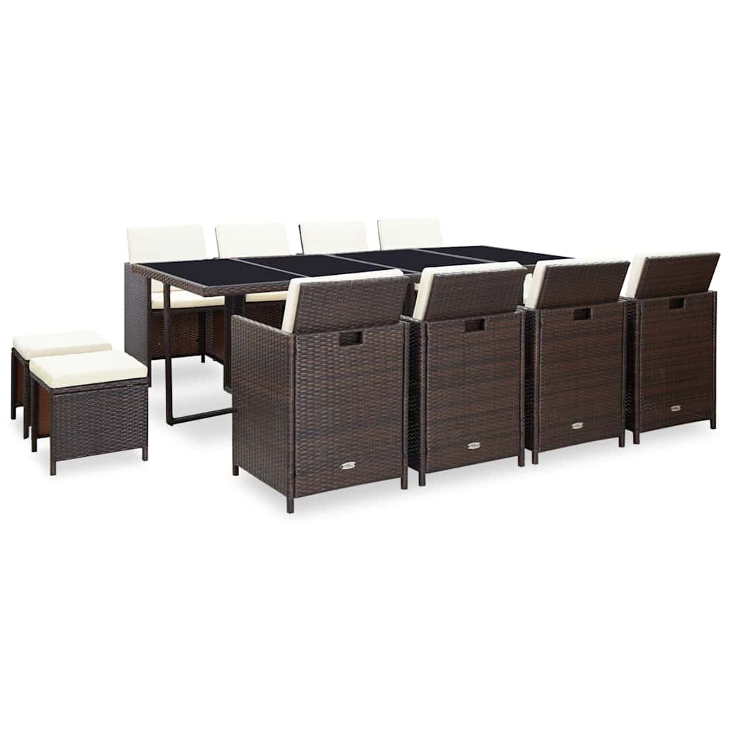 vidaXL 5-delige Tuinset met kussens poly rattan bruin