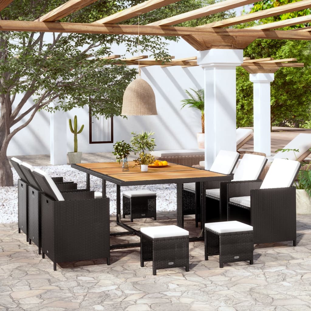 vidaXL 5-delige Tuinset poly rattan en acaciahout zwart