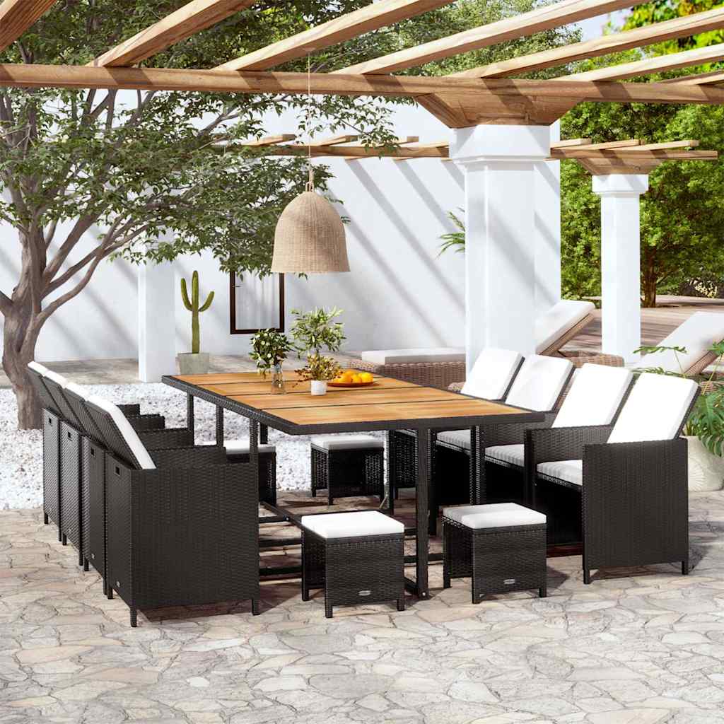 vidaXL 5-delige Tuinset poly rattan en acaciahout zwart
