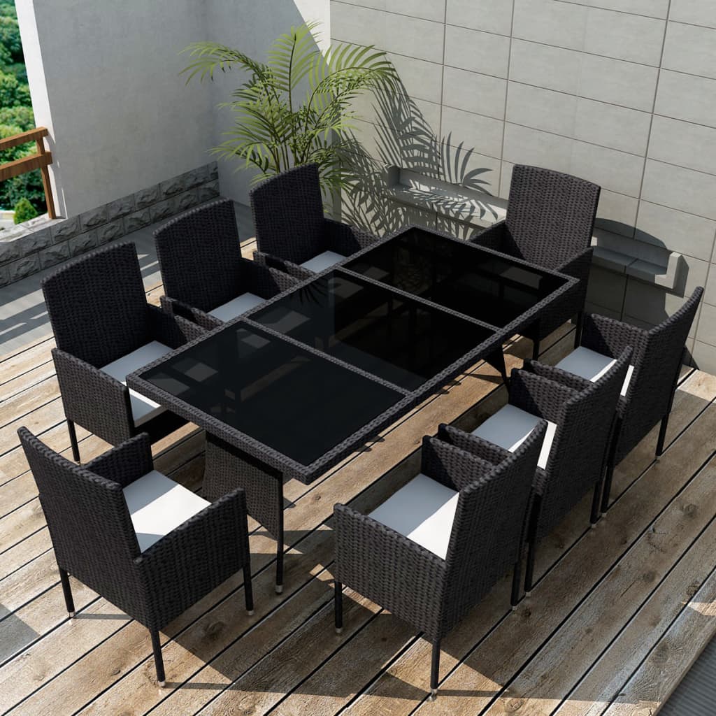 vidaXL 9-delige Tuinset met kussens poly rattan zwart