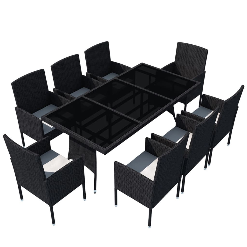 vidaXL 9-delige Tuinset met kussens poly rattan zwart