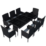 vidaXL 9-delige Tuinset met kussens poly rattan zwart