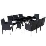 vidaXL 9-delige Tuinset met kussens poly rattan zwart