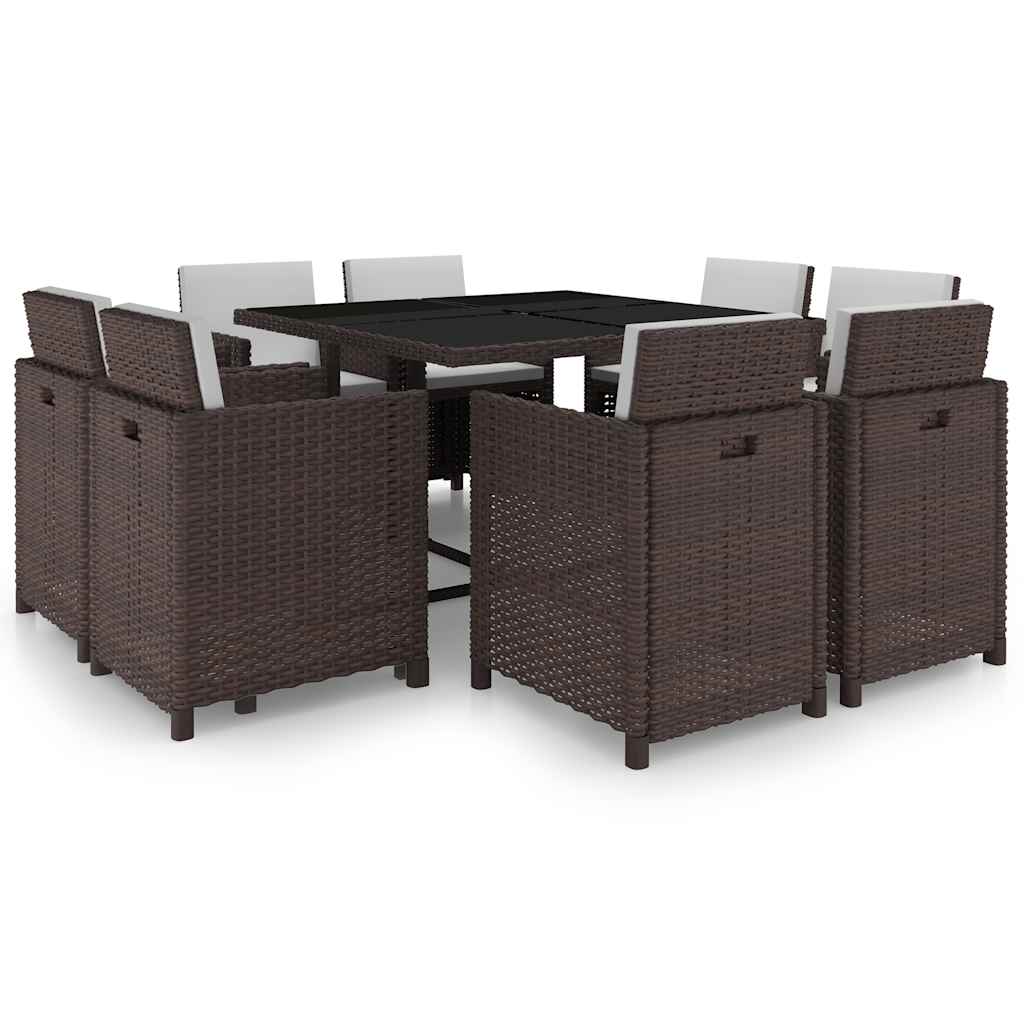 vidaXL 9-delige Tuinset met kussens poly rattan zwart