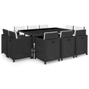 vidaXL 11-Piece Garden Dining Set with Cushions Poly Rattan Black