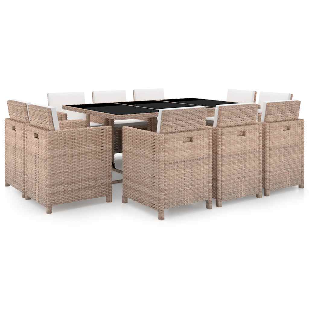 vidaXL 9-piece Garden Dining Set with Cushions Poly Rattan Beige