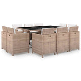 vidaXL 9-piece Garden Dining Set with Cushions Poly Rattan Beige