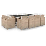 vidaXL 9-piece Garden Dining Set with Cushions Poly Rattan Beige