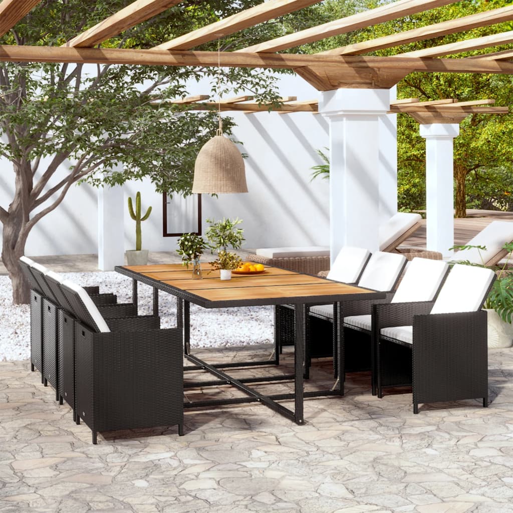 vidaXL 13-piece Garden Lounge Set with Cushions Poly Rattan Black