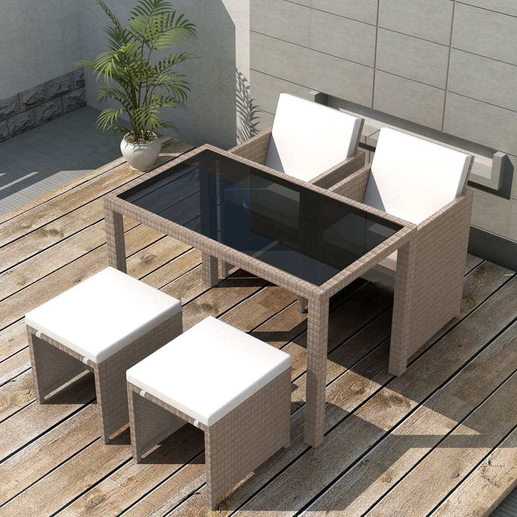 vidaXL 5-piece Garden Dining Set with Cushions Poly Rattan Beige