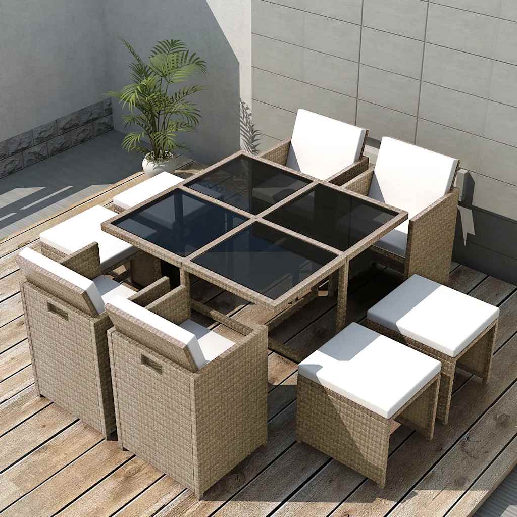 vidaXL 5-piece Garden Dining Set with Cushions Poly Rattan Beige