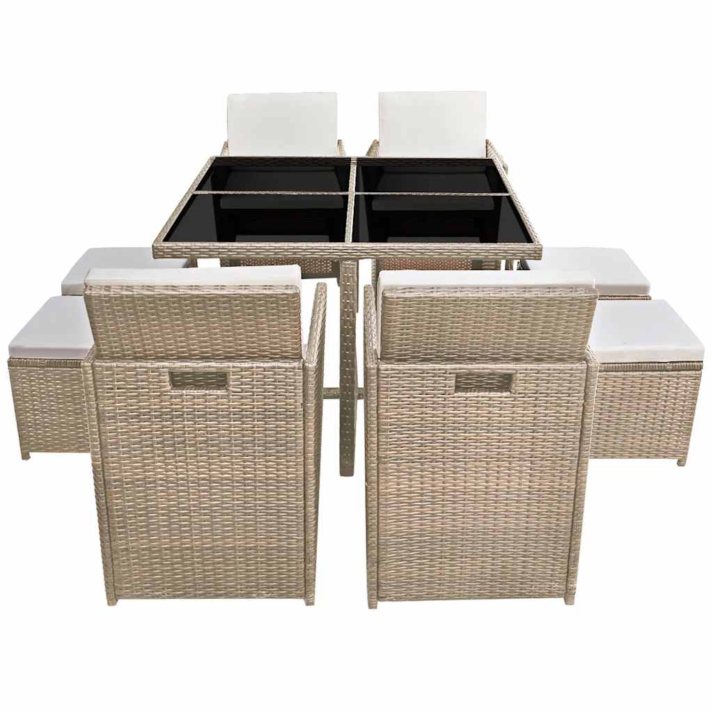 vidaXL 5-piece Garden Dining Set with Cushions Poly Rattan Beige