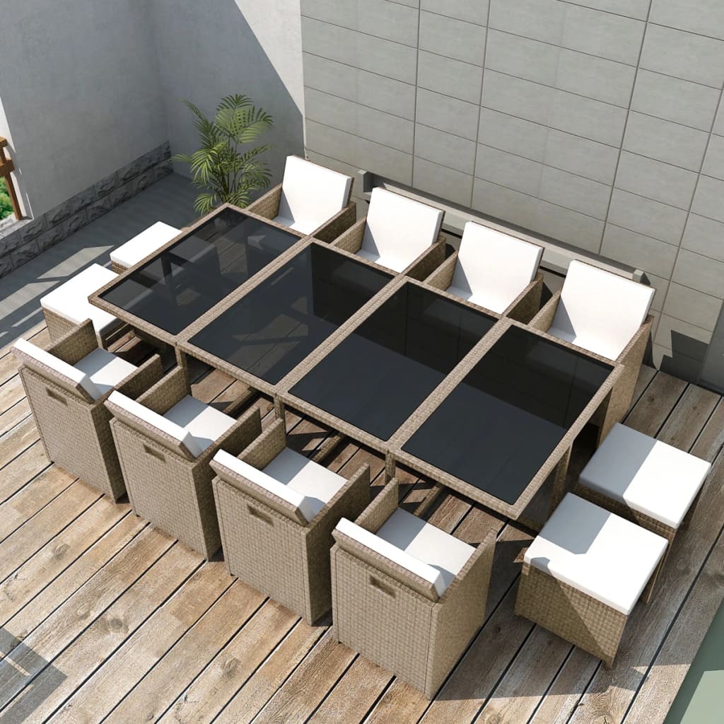 vidaXL 5-piece Garden Dining Set with Cushions Poly Rattan Beige