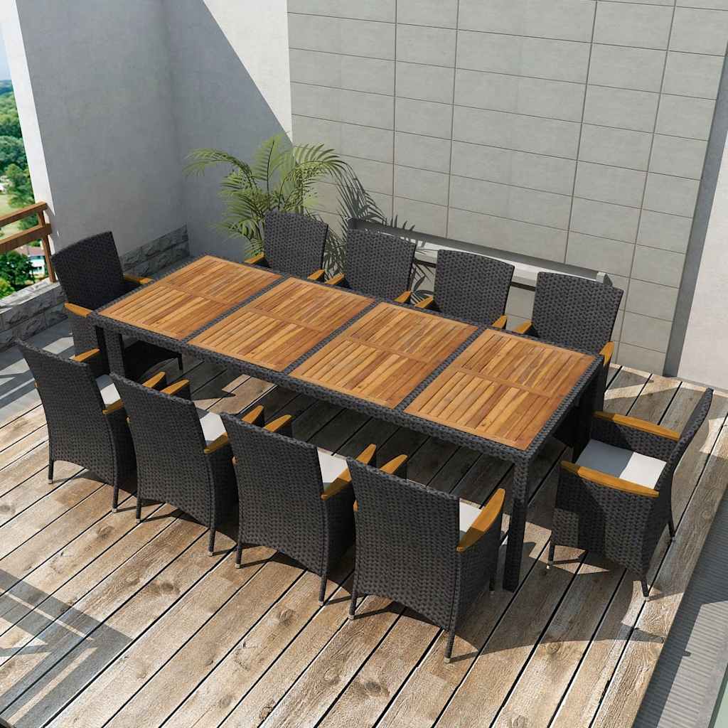 vidaXL 3-delige Tuinset met kussens poly rattan zwart