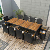 vidaXL 3-delige Tuinset met kussens poly rattan zwart