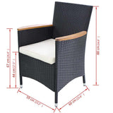 vidaXL 3-delige Tuinset met kussens poly rattan zwart