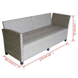 vidaXL 3-delige Loungeset met kussens poly rattan grijs