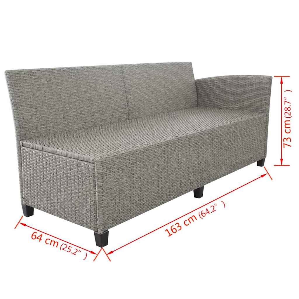 vidaXL 3-delige Loungeset met kussens poly rattan grijs