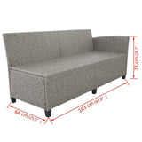 vidaXL 3-delige Loungeset met kussens poly rattan grijs
