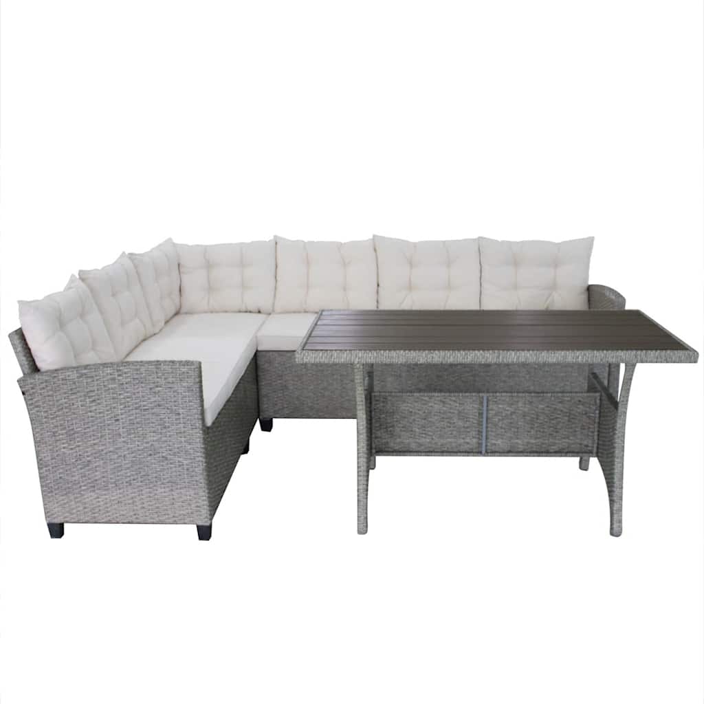 vidaXL 3-delige Loungeset met kussens poly rattan grijs