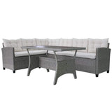 vidaXL 3-delige Loungeset met kussens poly rattan grijs