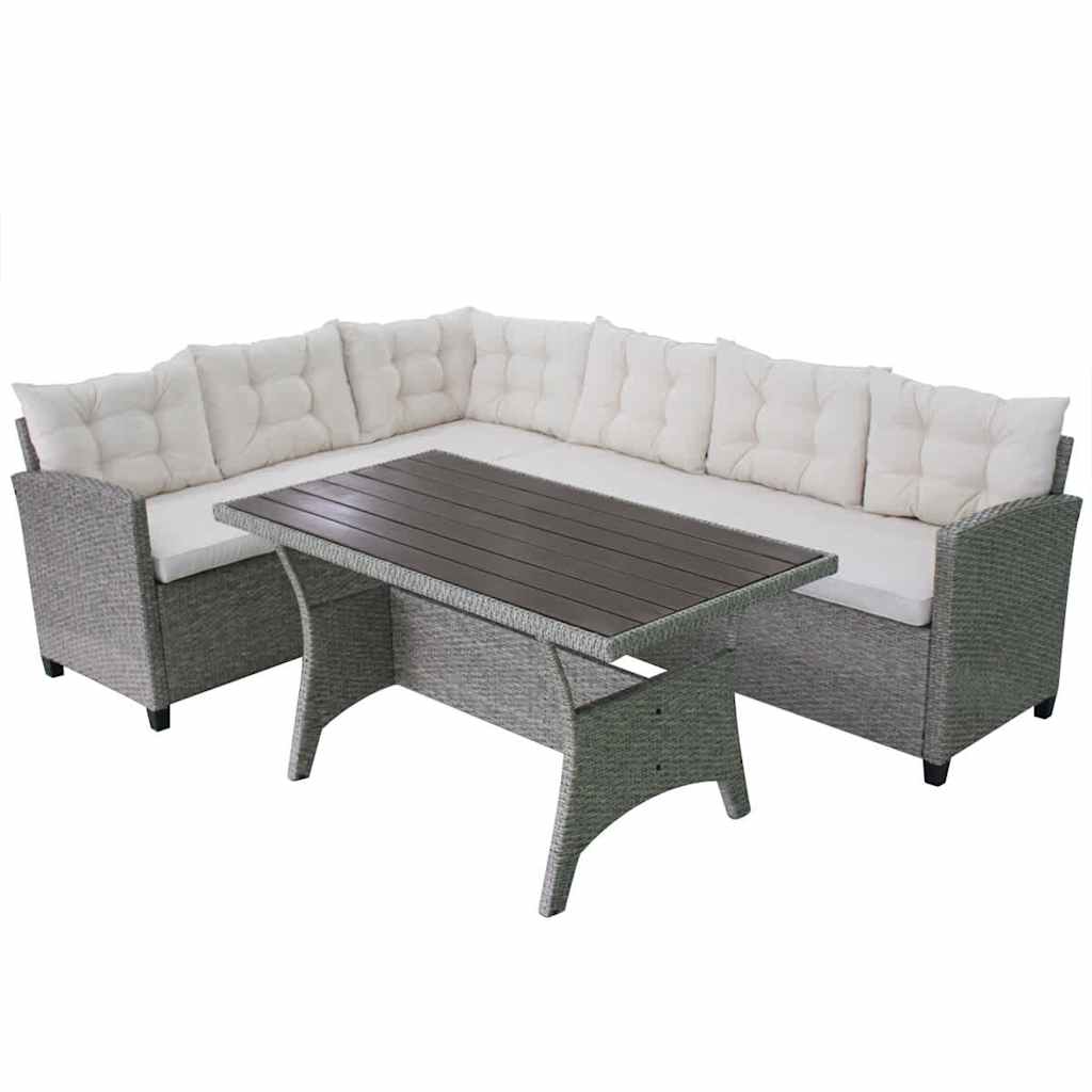 vidaXL 3-delige Loungeset met kussens poly rattan grijs