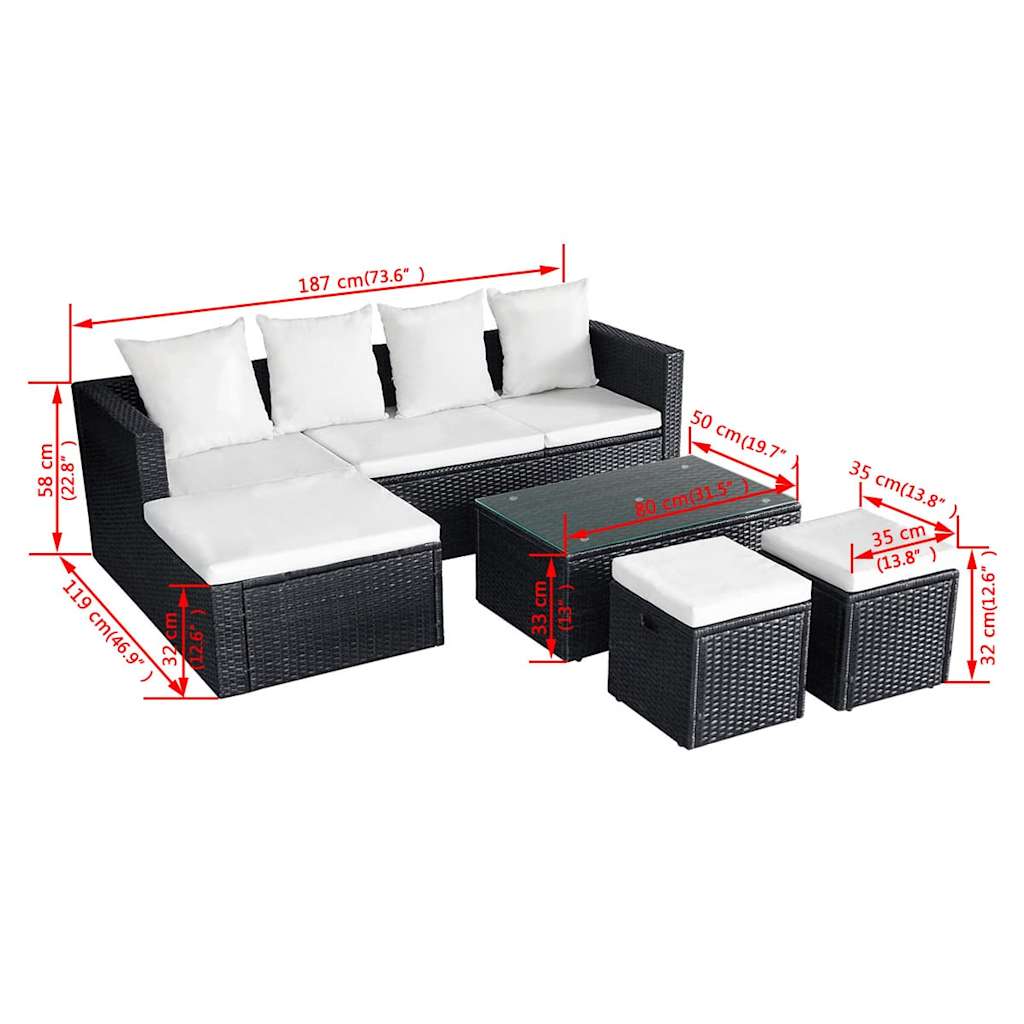 vidaXL 4-delige Loungeset met kussens poly rattan bruin