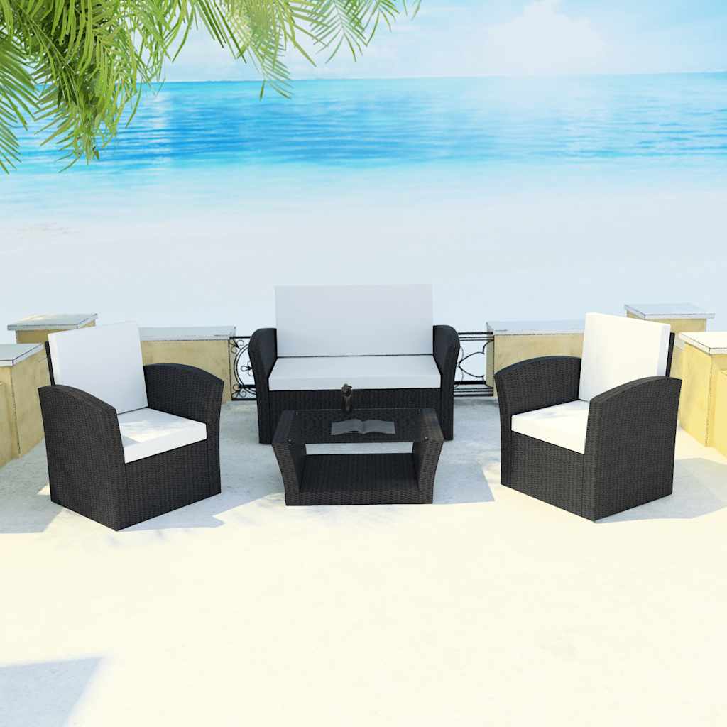 vidaXL 8-delige Loungeset met kussens poly rattan zwart