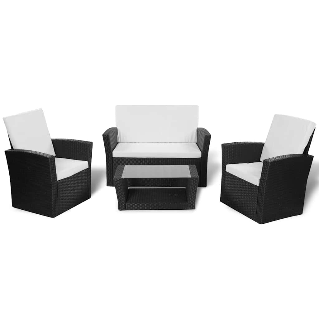 vidaXL 8-delige Loungeset met kussens poly rattan zwart